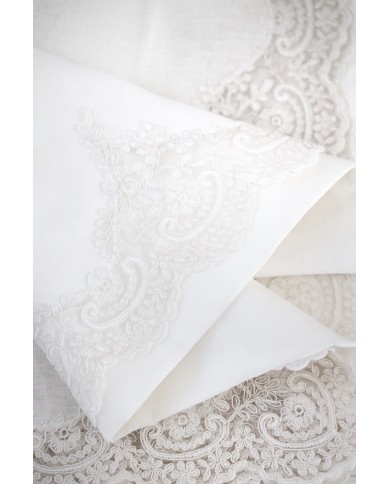 Servizio da tavola in 100% puro lino e pizzo rebrodè Chiarelle Sophie Narciso