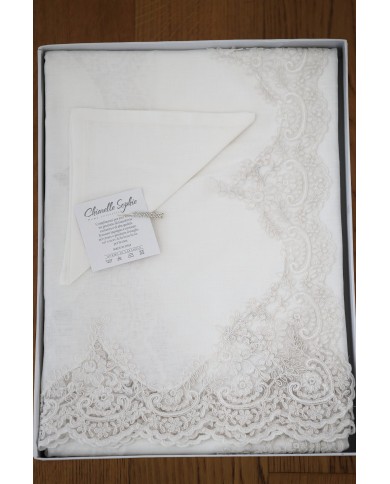 Servizio da tavola in 100% puro lino e pizzo rebrodè Chiarelle Sophie Narciso