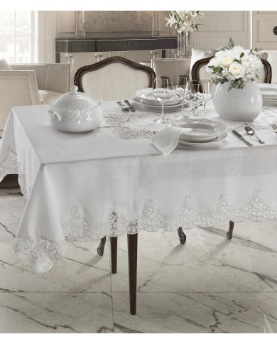 Servizio da tavola in 100% puro lino e pizzo rebrodè Chiarelle Sophie Narciso