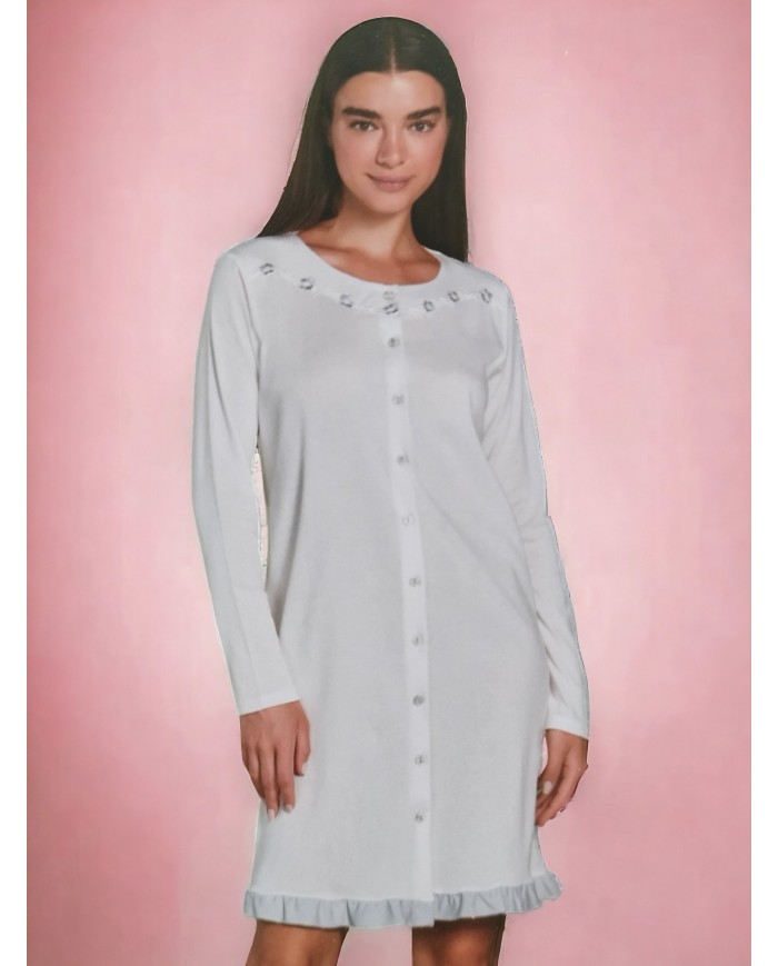 Camicia da notte aperta avanti in puro cotone Andra 9524