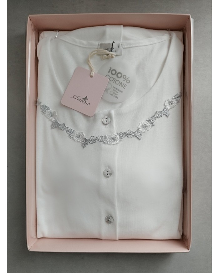 Camicia da notte aperta avanti in puro cotone Andra 9524