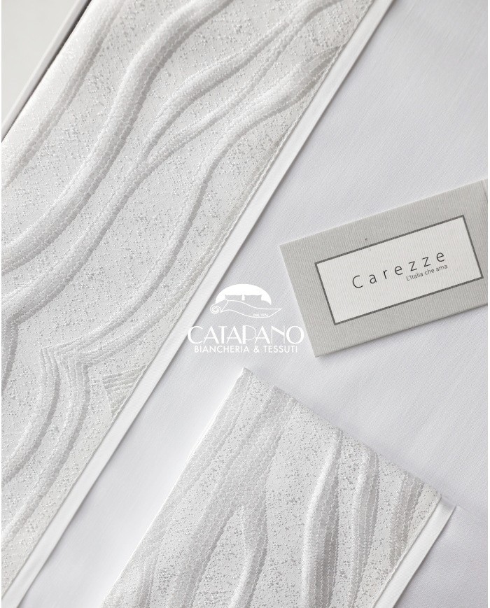 Completo Lenzuola con balza in raso di cotone matrimoniale Josephine, CAREZZE