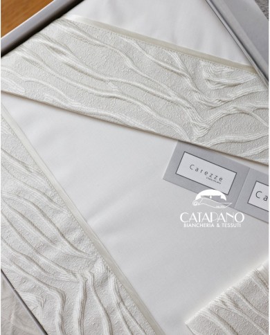 Completo Lenzuola con balza in raso di cotone matrimoniale Josephine, CAREZZE