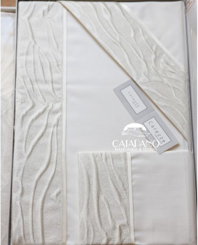 Completo Lenzuola con balza in raso di cotone matrimoniale Josephine, CAREZZE
