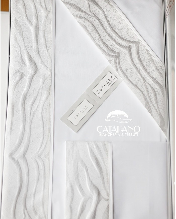 Completo Lenzuola con balza in raso di cotone matrimoniale Josephine, CAREZZE