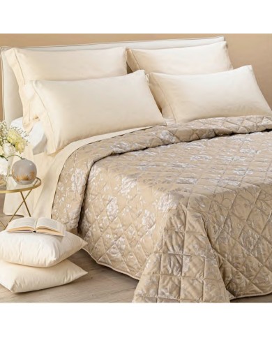 Copriletto trapuntato matrimoniale in raso jacquard Fior di Sole Caleffi