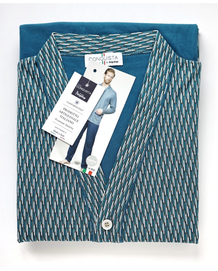 Pigiama estivo uomo 100% cotone aperto avanti Bip Bip Conquista 3659