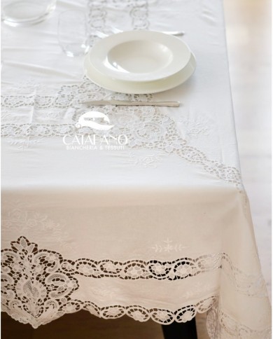 Tris in lino: copriletto, lenzuola e tovaglia Burano Maison Prestige Bianco