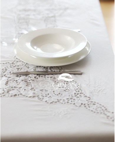 Tris in lino: copriletto, lenzuola e tovaglia Burano Maison Prestige Bianco