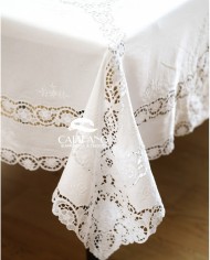 Tris in lino: copriletto, lenzuola e tovaglia Burano Maison Prestige Bianco