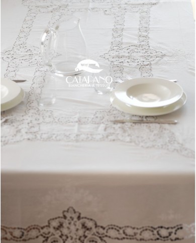 Tris in lino: copriletto, lenzuola e tovaglia Burano Maison Prestige Bianco