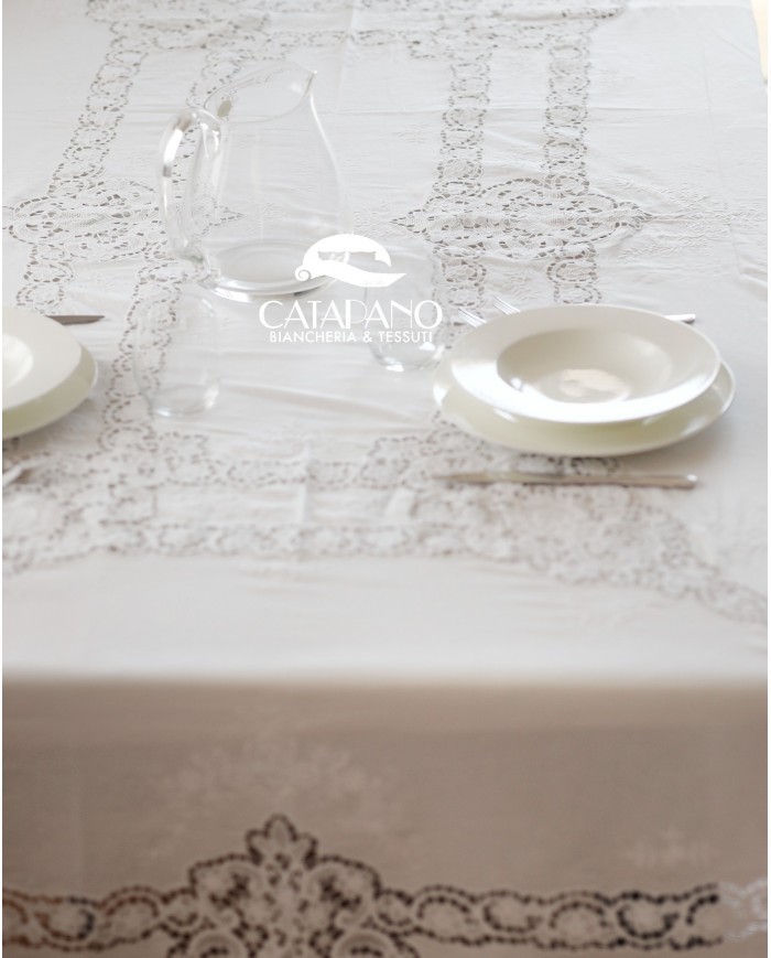 Tris in lino: copriletto, lenzuola e tovaglia Burano Maison Prestige Bianco