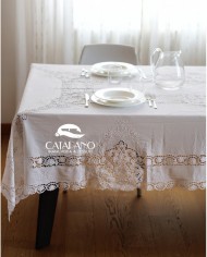 Tris in lino: copriletto, lenzuola e tovaglia Burano Maison Prestige Bianco