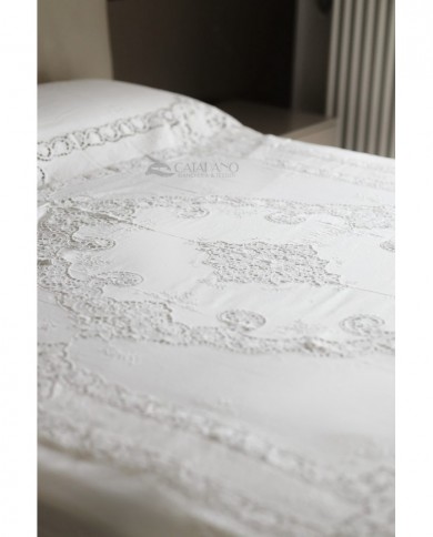 Tris in lino: copriletto, lenzuola e tovaglia Burano Maison Prestige Bianco