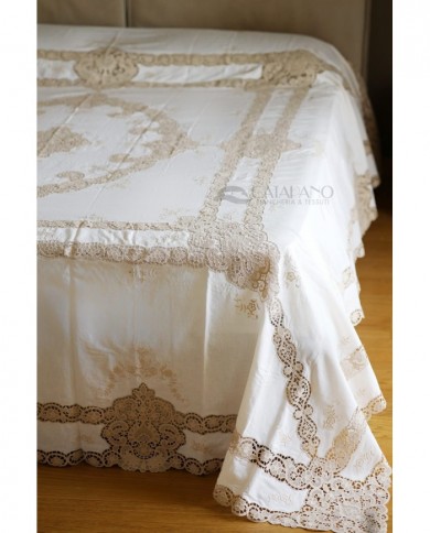 Tris in lino: copriletto, lenzuola e tovaglia Burano Maison Prestige Ecrú