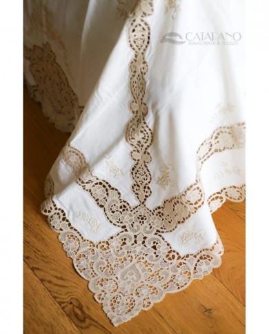 Tris in lino: copriletto, lenzuola e tovaglia Burano Maison Prestige Ecrú