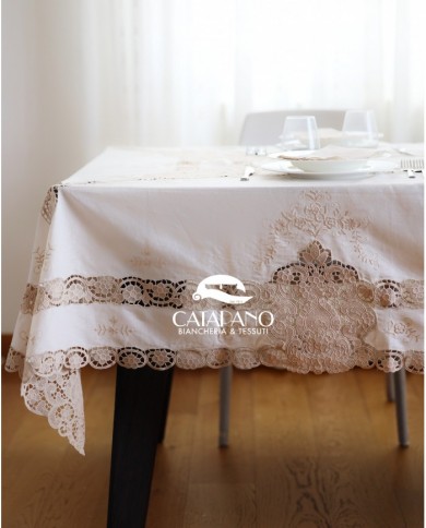 Tris in lino: copriletto, lenzuola e tovaglia Burano Maison Prestige Ecrú