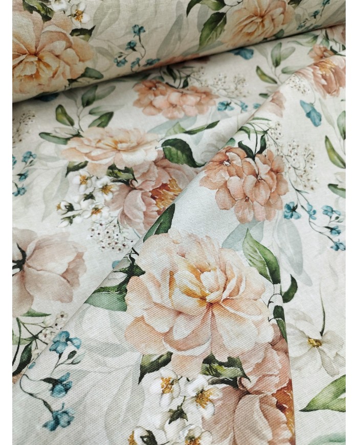 Tessuto al metro panama stampato floreale altezza 280