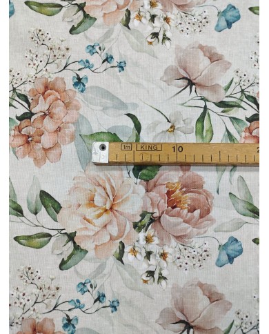 Tessuto al metro panama stampato floreale altezza 280