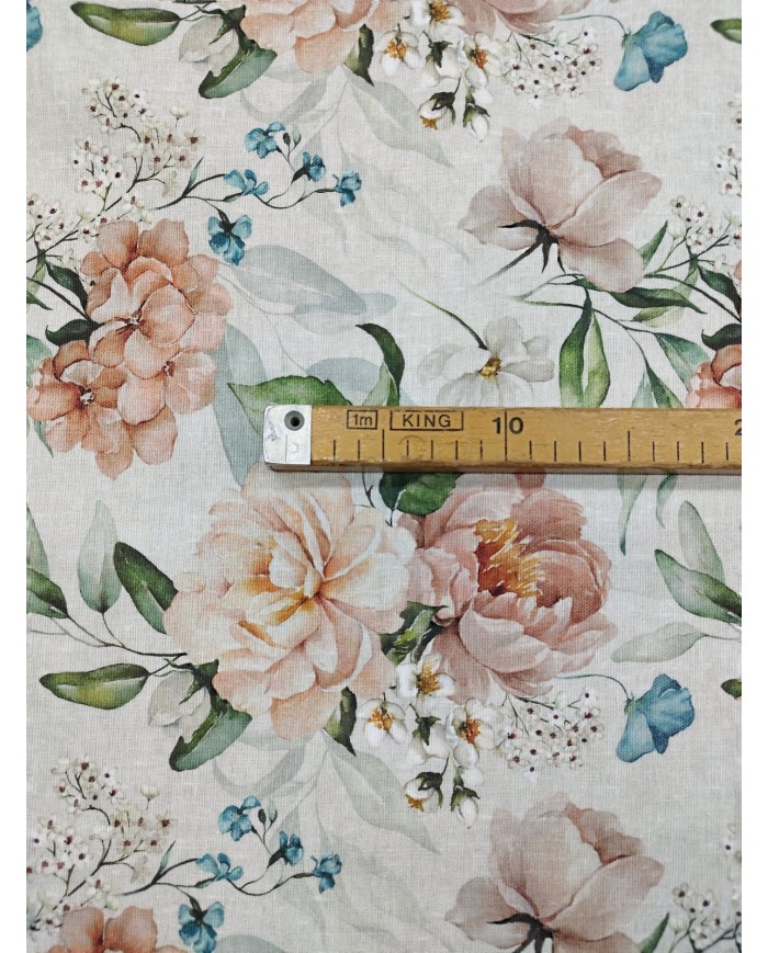 Tessuto al metro panama stampato floreale altezza 280