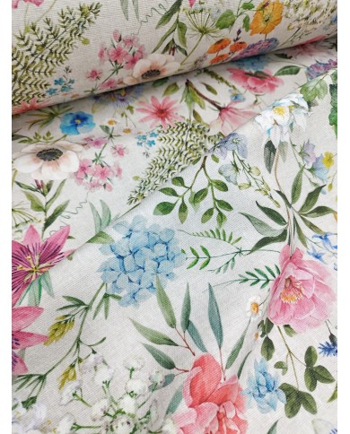 Tessuto al metro panama stampato floreale altezza 280