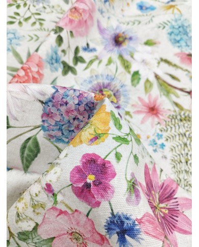 Tessuto al metro panama stampato floreale altezza 280