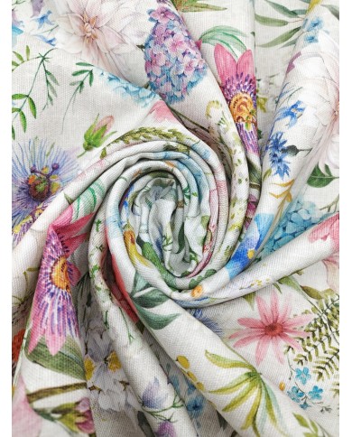 Tessuto al metro panama stampato floreale altezza 280