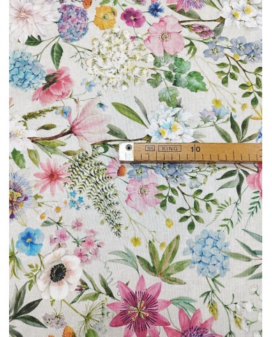 Tessuto al metro panama stampato floreale altezza 280