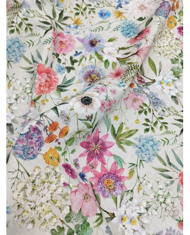 Tessuto al metro panama stampato floreale altezza 280