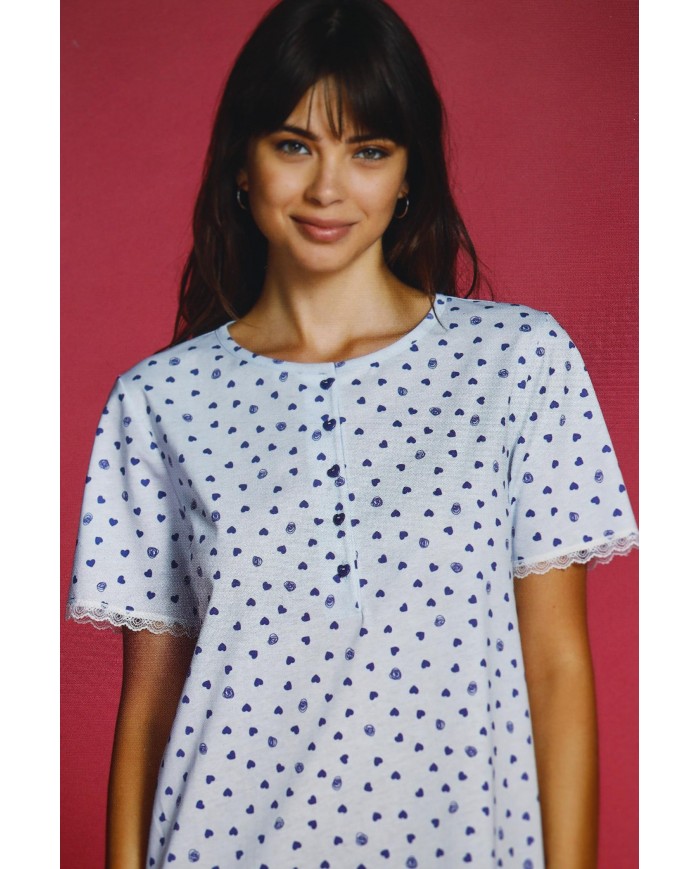 Camicia da notte mezza manica collo serafino Andra 9341