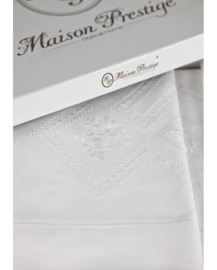 Parure lenzuola matrimoniali ricamate in puro cotone art 8687