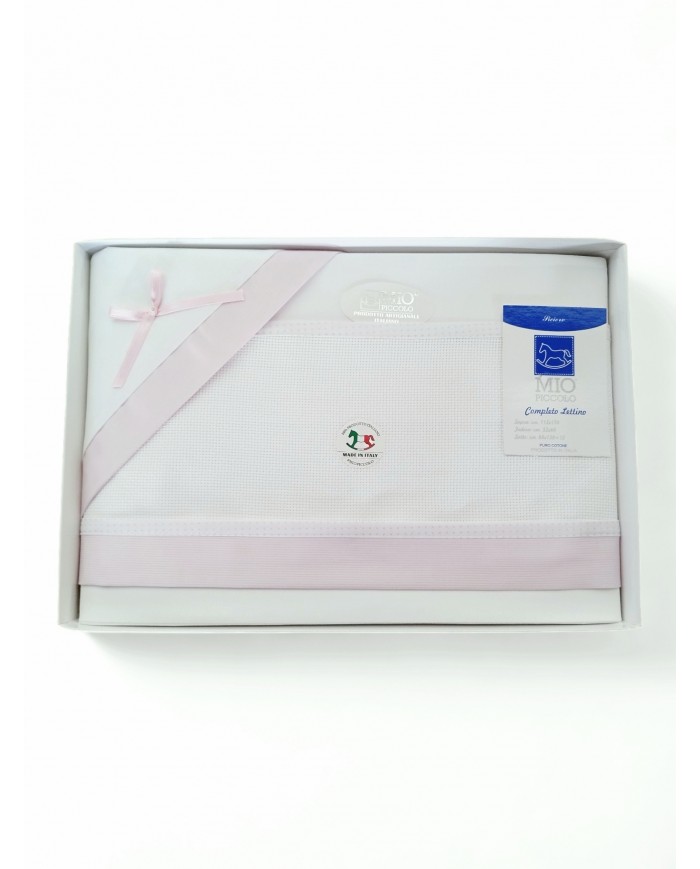 Completo lenzuola culla passeggino puro cotone con tela aida art.13