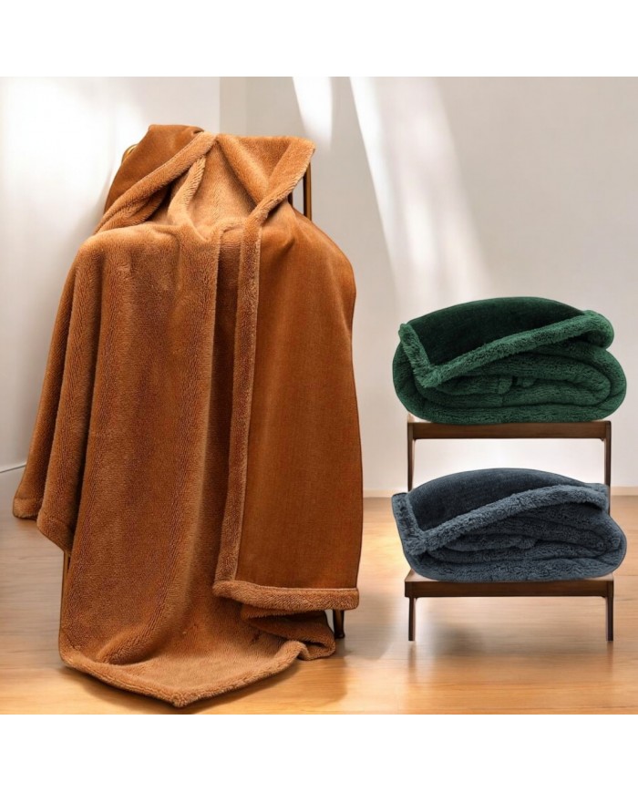 Luxury Plaid matrimoniale in pile supersoft e velluto Mika 210x240