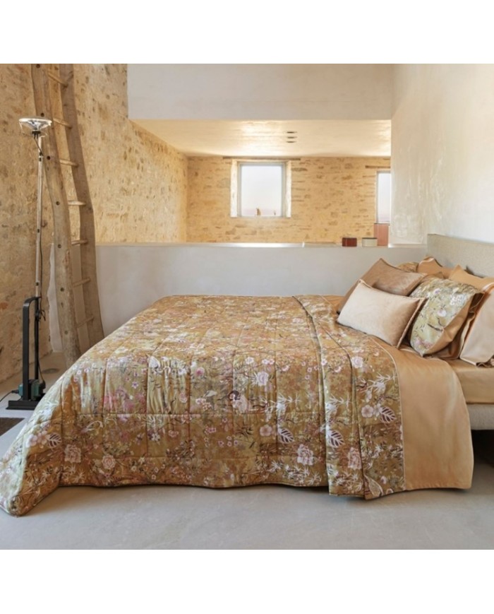 Trapunta matrimoniale in raso di puro cotone Fazzini Giardini d'Oriente