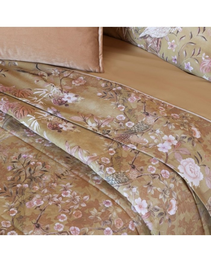 Trapunta matrimoniale in raso di puro cotone Fazzini Giardini d'Oriente