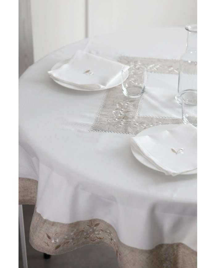 Servizio da tavola TONDO MAXI con tovaglia bianca ed ecrù art. 05721