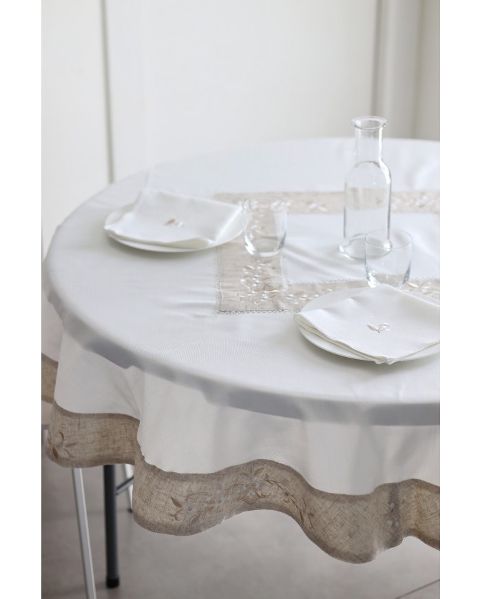 Servizio da tavola TONDO MAXI con tovaglia bianca ed ecrù art. 05721
