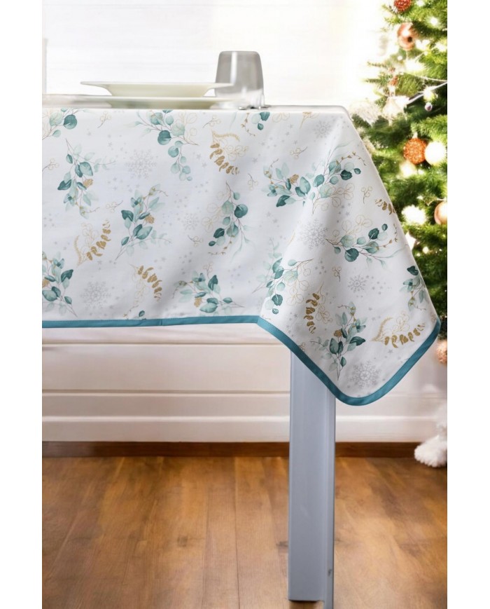 Tovaglia di Natale 6 posti Eucalipto Glitter - 100% Cotone - Made in Italy
