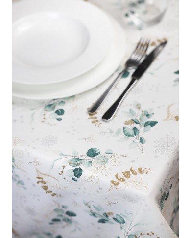 Tovaglia di Natale 6 posti Eucalipto Glitter - 100% Cotone - Made in Italy