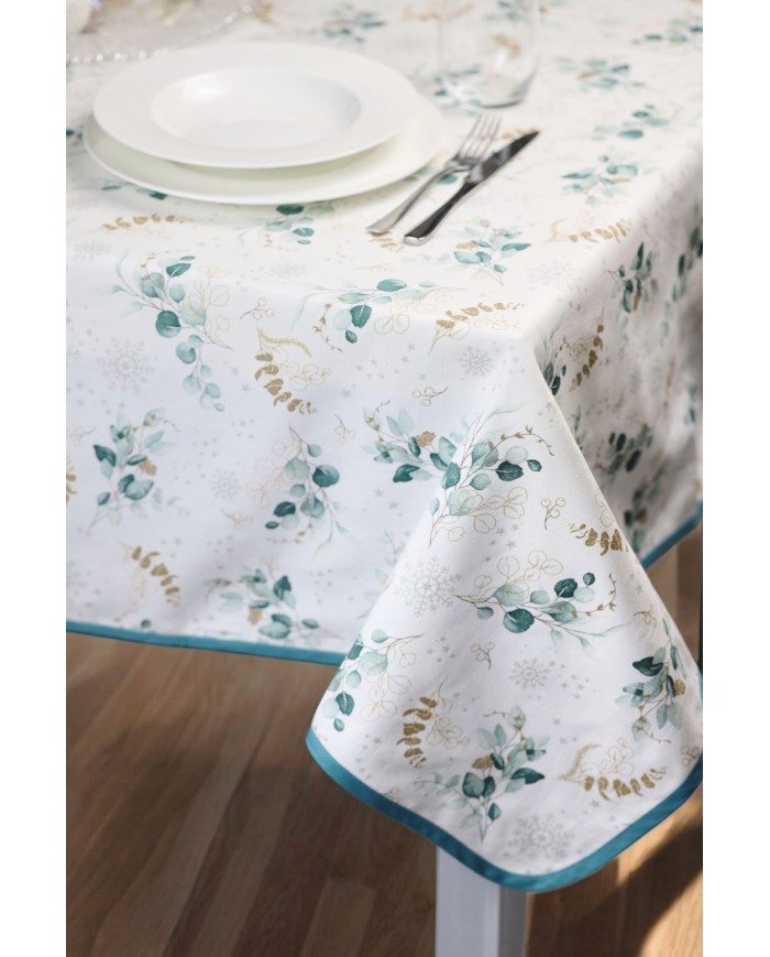 Tovaglia di Natale 12 posti Eucalipto Glitter - 100% Cotone - Made in Italy