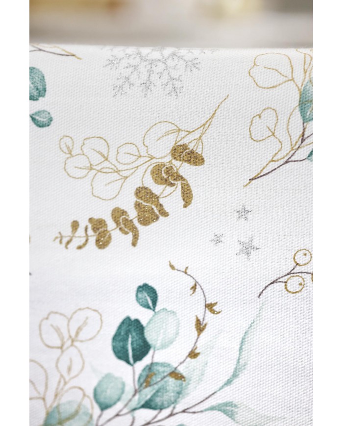 Tovaglia di Natale 18 posti Eucalipto Glitter - 100% Cotone - Made in Italy