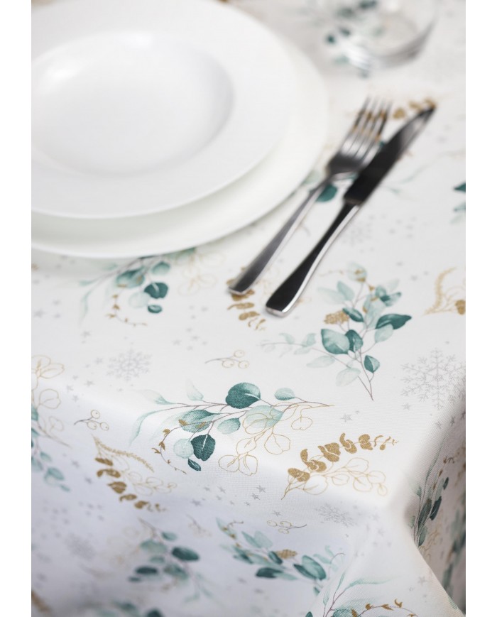 Tovaglia di Natale 18 posti Eucalipto Glitter - 100% Cotone - Made in Italy