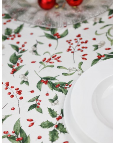 Tovaglia di Natale 6 posti Agrifoglio - 100% Cotone - Made in Italy