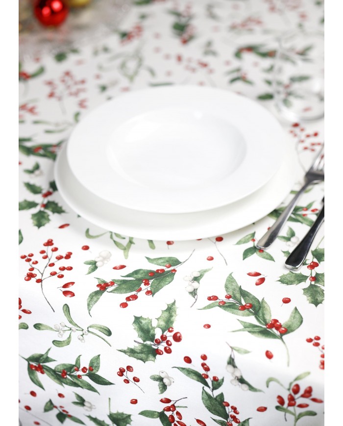 Tovaglia di Natale 6 posti Agrifoglio - 100% Cotone - Made in Italy