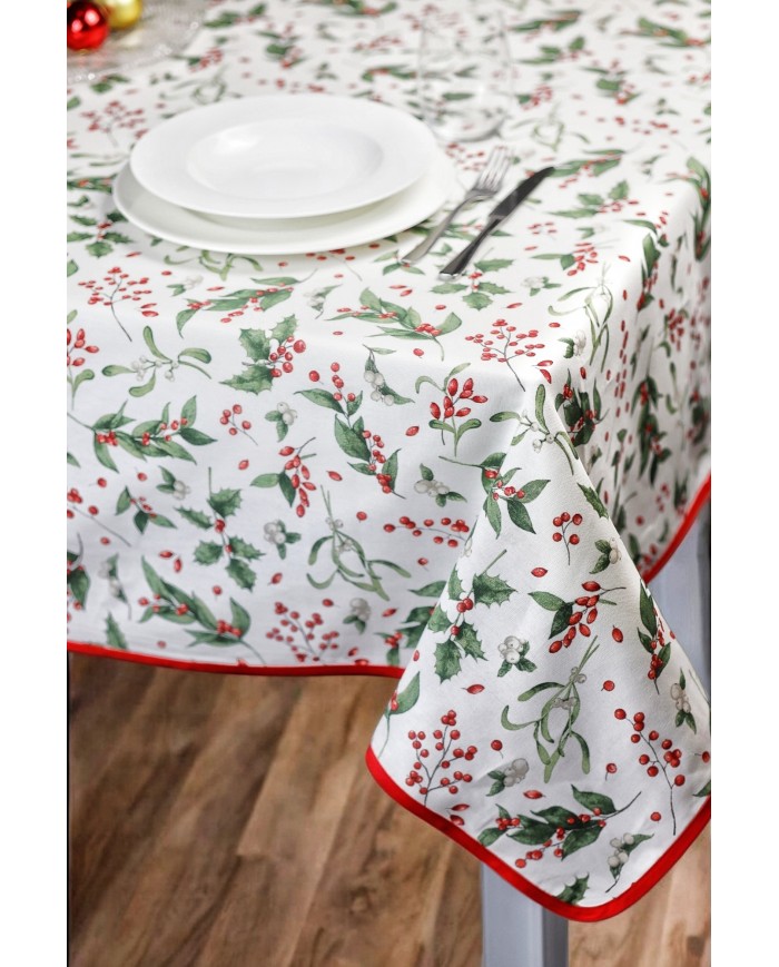 Tovaglia di Natale 18 posti Agrifoglio - 100% Cotone - Made in Italy