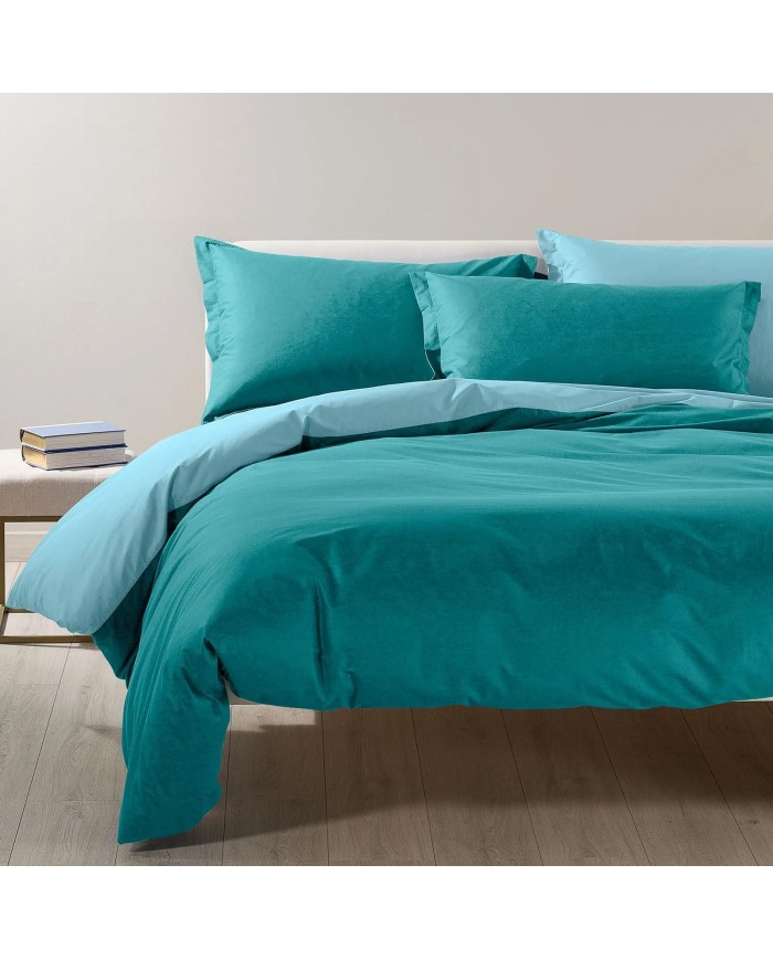 Completo copripiumino da una piazza e mezza Caleffi Bicolor - 100% Cotone - Made in Italy