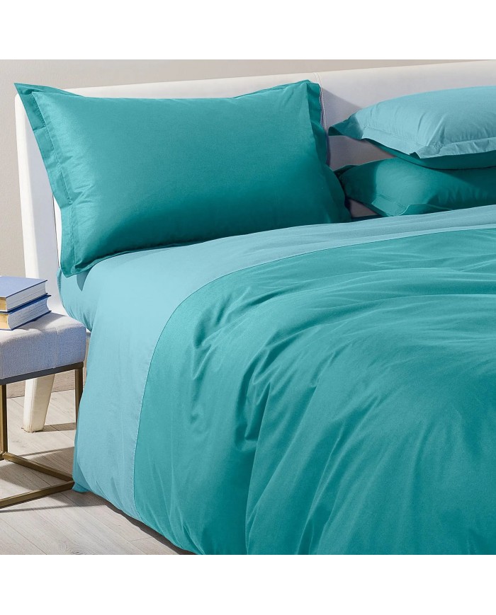 Completo copripiumino da una piazza e mezza Caleffi Bicolor - 100% Cotone - Made in Italy