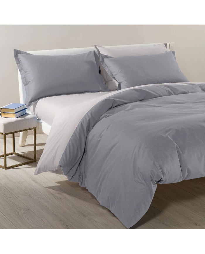 Completo copripiumino da una piazza e mezza Caleffi Bicolor - 100% Cotone - Made in Italy