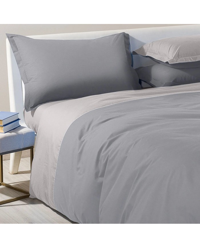 Completo copripiumino da una piazza e mezza Caleffi Bicolor - 100% Cotone - Made in Italy