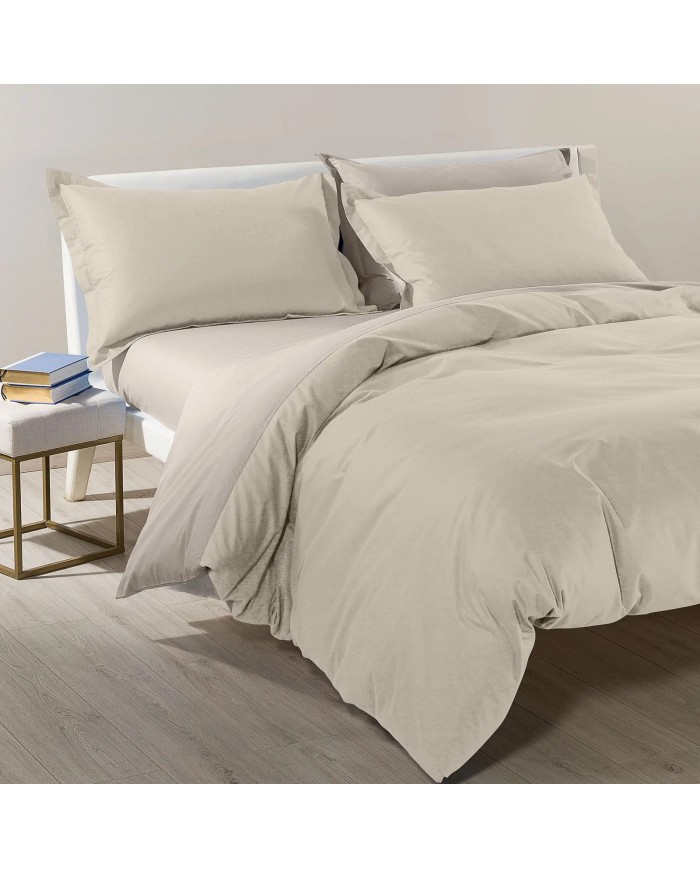 Completo copripiumino da una piazza e mezza Caleffi Bicolor - 100% Cotone - Made in Italy